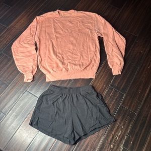 Elastic waist shorts and sweater set Los Angeles Apparel athletic basic beach